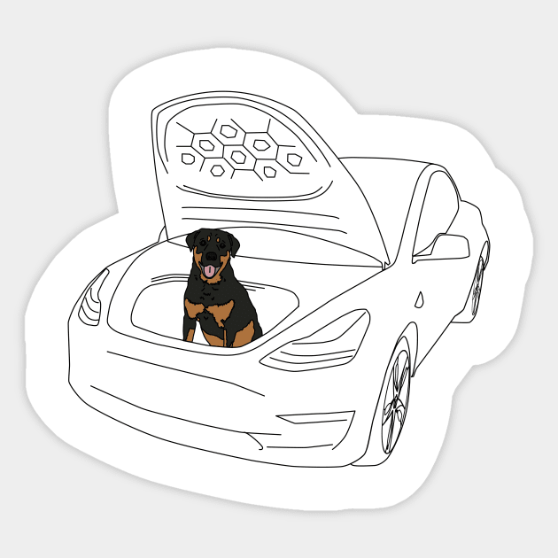 Rottie in a Tesla Model 3 Frunk Sticker by Shannon Marie